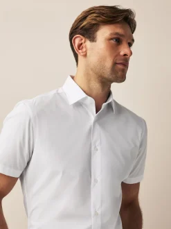 White Slim Fit Easy Care Short Sleeve Smart Shirts 3 Pack