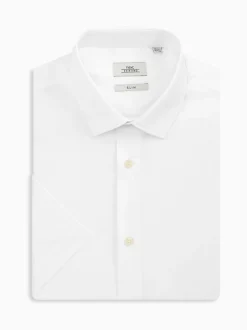 White Slim Fit Easy Care Short Sleeve Smart Shirts 3 Pack
