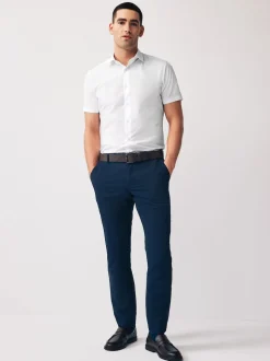 White Slim Fit Easy Care Short Sleeve Smart Shirts 2 Pack