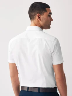 White Slim Fit Easy Care Short Sleeve Smart Shirts 2 Pack