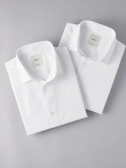White Slim Fit Easy Care Short Sleeve Smart Shirts 2 Pack