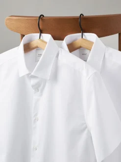 White Slim Fit Easy Care Short Sleeve Smart Shirts 2 Pack