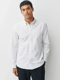 White Slim Fit Long Sleeve Oxford Shirt