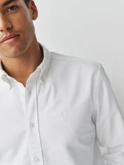 White Slim Fit Long Sleeve Oxford Shirt