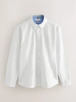 White Slim Fit Long Sleeve Oxford Shirt