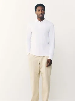 White Slim Fit Long Sleeve Pique Polo Shirt
