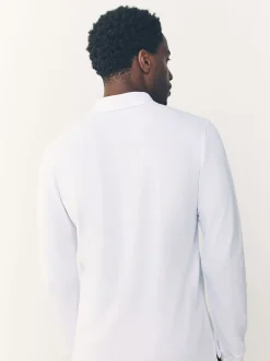 White Slim Fit Long Sleeve Pique Polo Shirt
