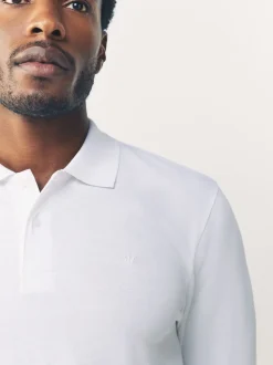 White Slim Fit Long Sleeve Pique Polo Shirt
