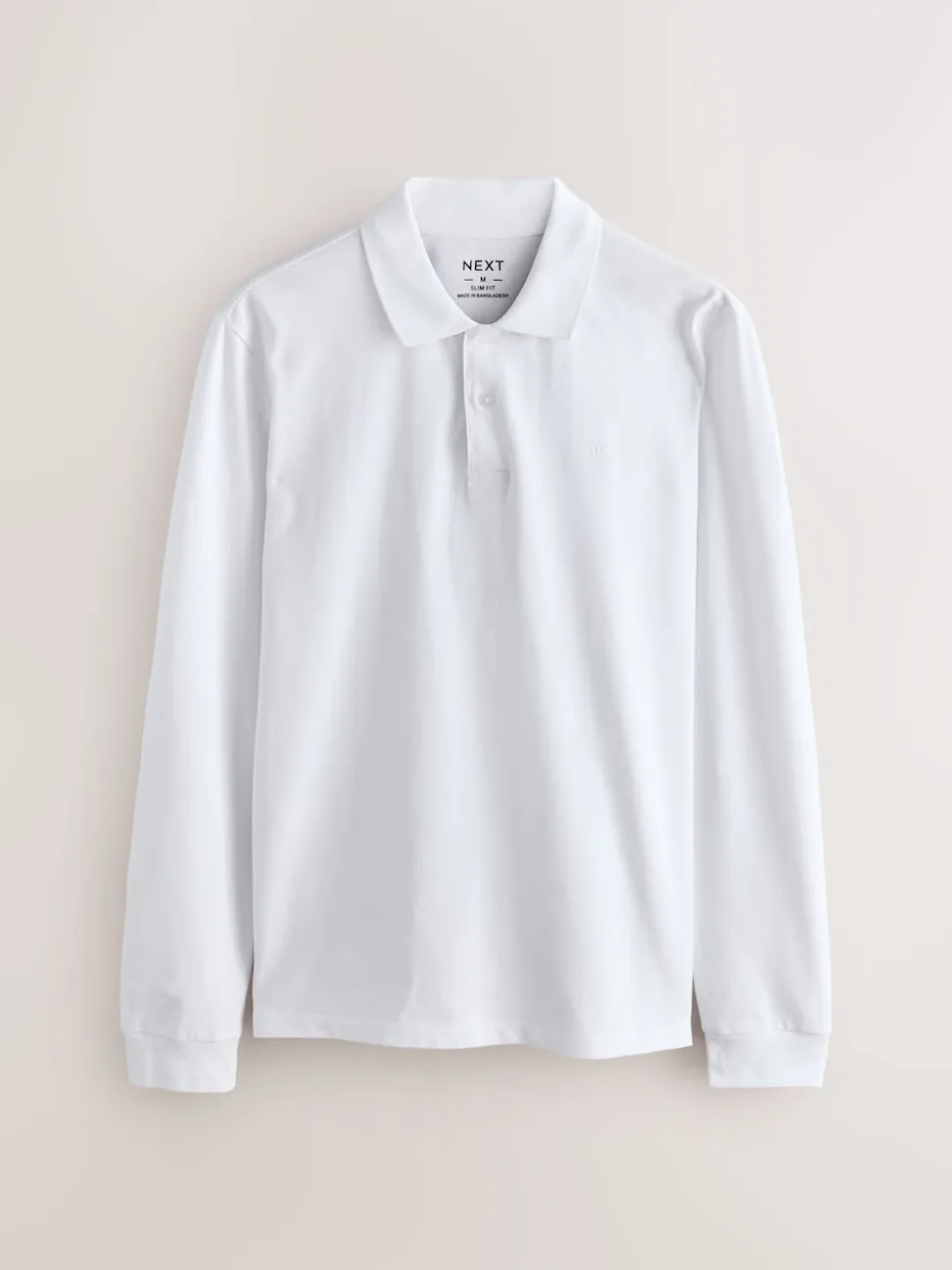 White Slim Fit Long Sleeve Pique Polo Shirt