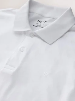 White Slim Fit Long Sleeve Pique Polo Shirt