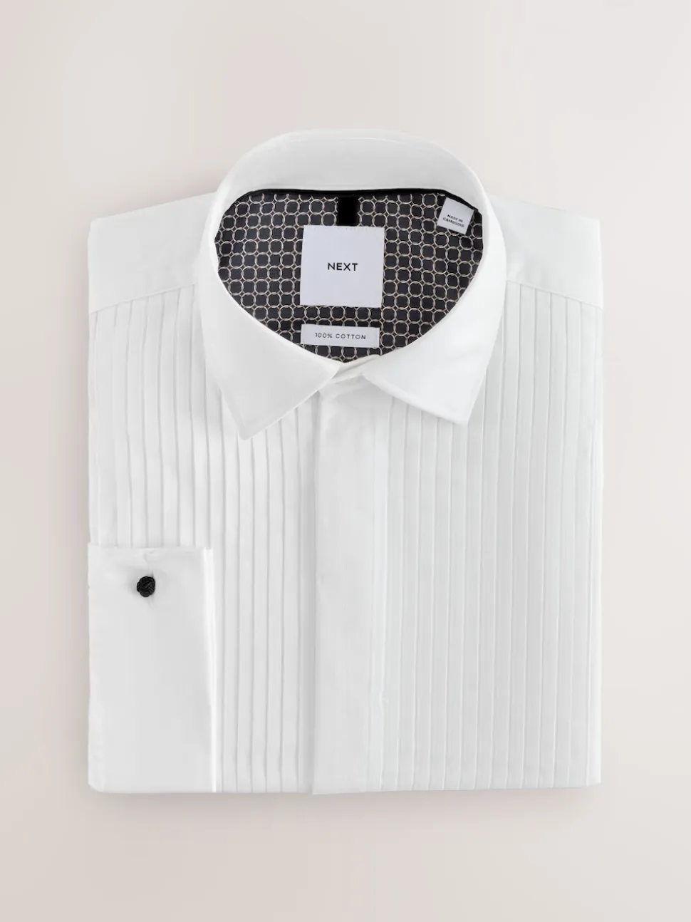 White Slim Fit Occasion Pleated Bib Double Cuff Dress Shirt