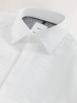 White Slim Fit Occasion Pleated Bib Double Cuff Dress Shirt