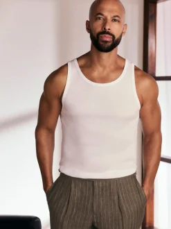 White Slim Fit Ribbed Vest