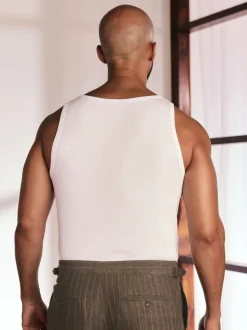 White Slim Fit Ribbed Vest