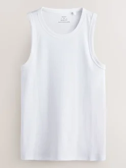 White Slim Fit Ribbed Vest