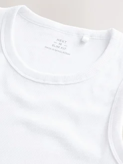 White Slim Fit Ribbed Vest