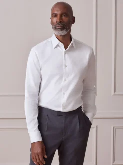 White Slim Fit Sateen Cotton Signature Shirt