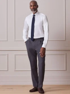 White Slim Fit Sateen Cotton Signature Shirt