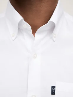 White Slim Fit Short Sleeve Easy Iron Button Down Oxford Shirt