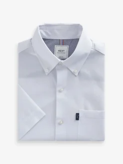White Slim Fit Short Sleeve Easy Iron Button Down Oxford Shirt