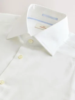 White Slim Fit Signature Premium 100% Cotton Textured Smart Shirt