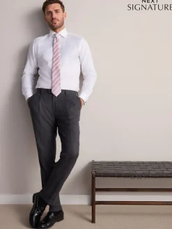 White Slim Fit Signature Premium 100% Cotton Textured Smart Shirt