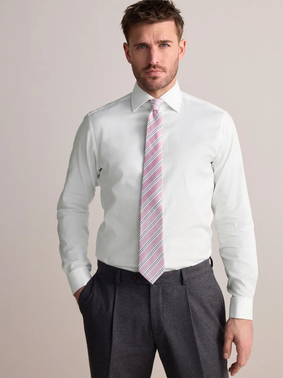 White Slim Fit Signature Premium 100% Cotton Textured Smart Shirt