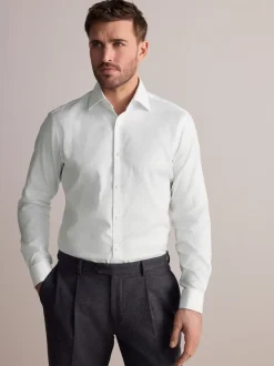 White Slim Fit Signature Premium 100% Cotton Textured Smart Shirt