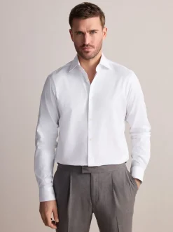 White Slim Fit Signature Textured Smart Shirt