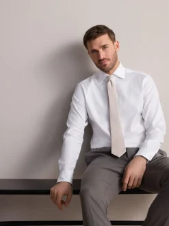 White Slim Fit Signature Textured Smart Shirt