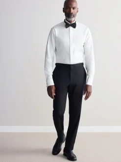 White Slim Fit Signature Egyptian Cotton Shirt and Silk Bow Tie Set