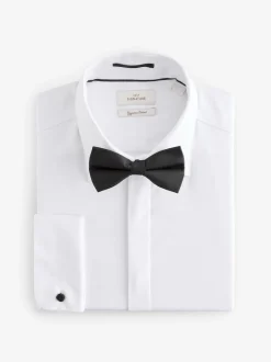 White Slim Fit Signature Egyptian Cotton Shirt and Silk Bow Tie Set