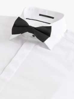 White Slim Fit Signature Egyptian Cotton Shirt and Silk Bow Tie Set