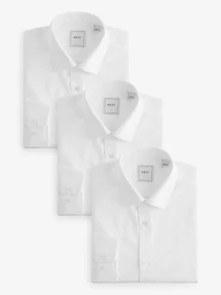 White Slim Fit Single Cuff Easy Care Smart Shirts 3 Pack