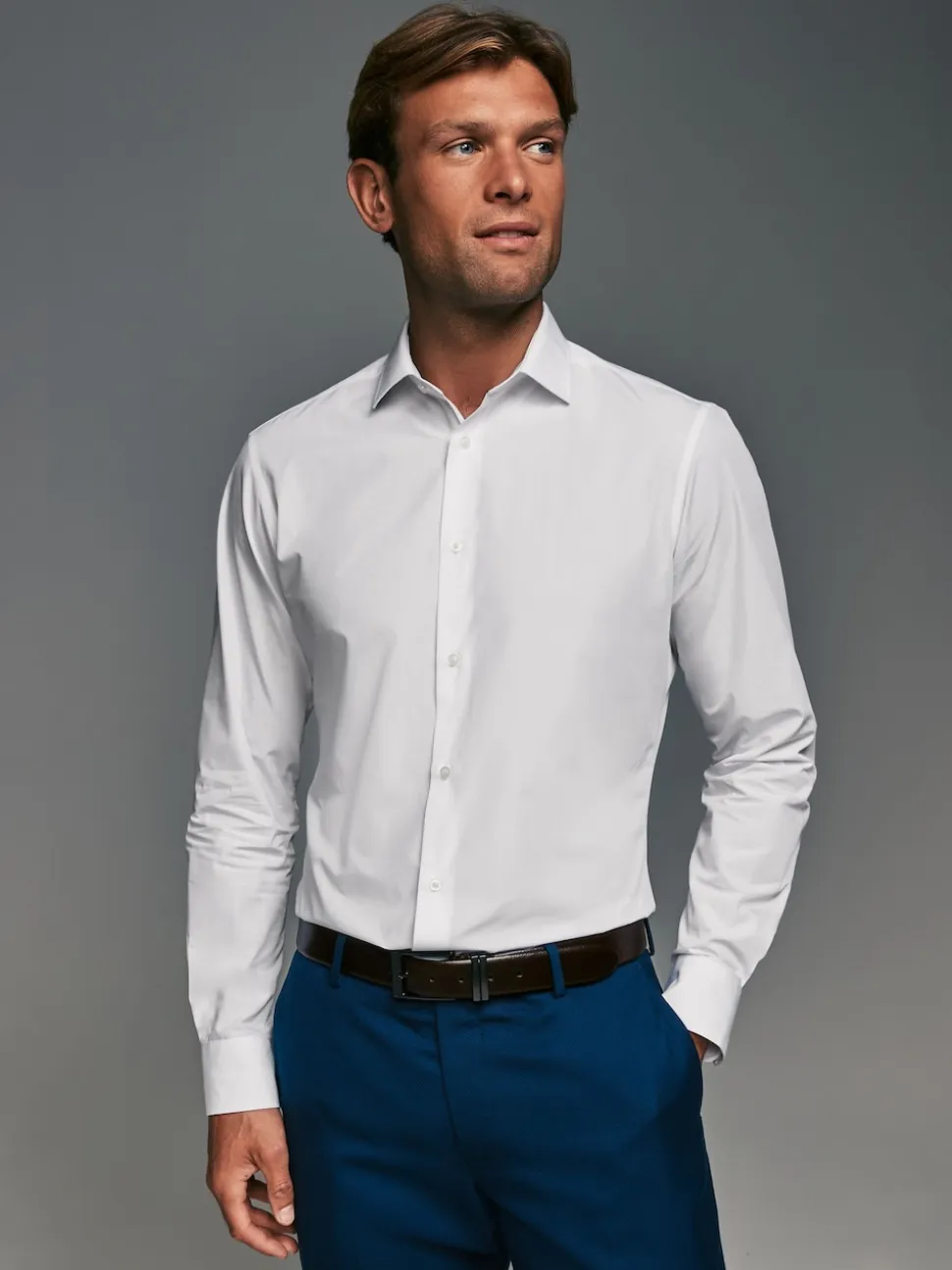 White Slim Fit Single Cuff Easy Care Smart Shirts 3 Pack
