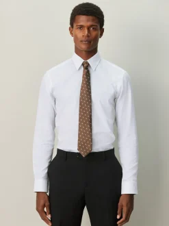 White Slim Fit Textured Long Sleeve Formal Shirt with Trim