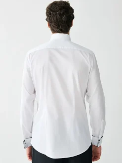 White Slim Fit Textured Wing Collar Dress Shirt
