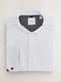 White Slim Fit Textured Wing Collar Dress Shirt