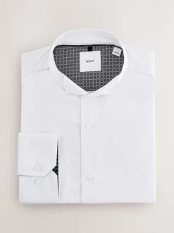 White Slim Fit Wing Collar Occasion Long Sleeve Shirt