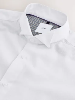 White Slim Fit Wing Collar Occasion Long Sleeve Shirt