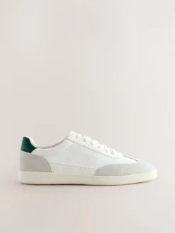 White Smart Casual Lace-Up Trainers with Suede Trim