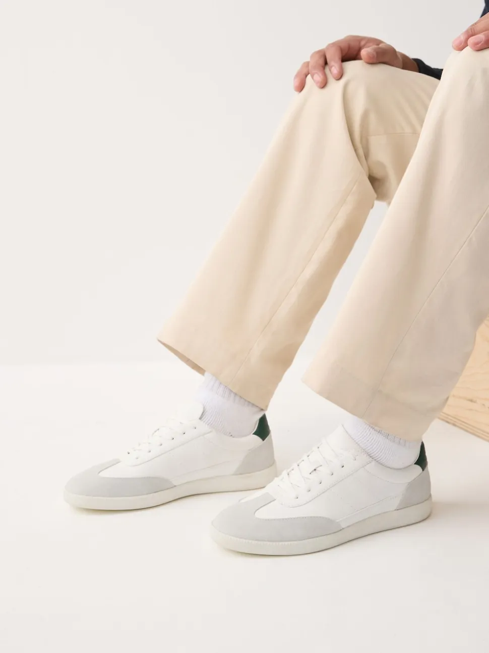 White Smart Casual Lace-Up Trainers with Suede Trim