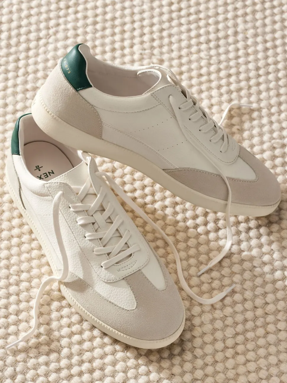 White Smart Casual Lace-Up Trainers with Suede Trim