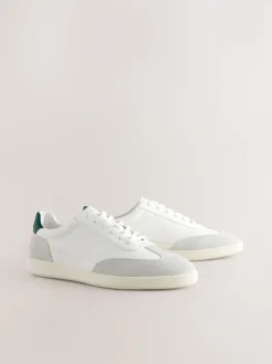 White Smart Casual Lace-Up Trainers with Suede Trim