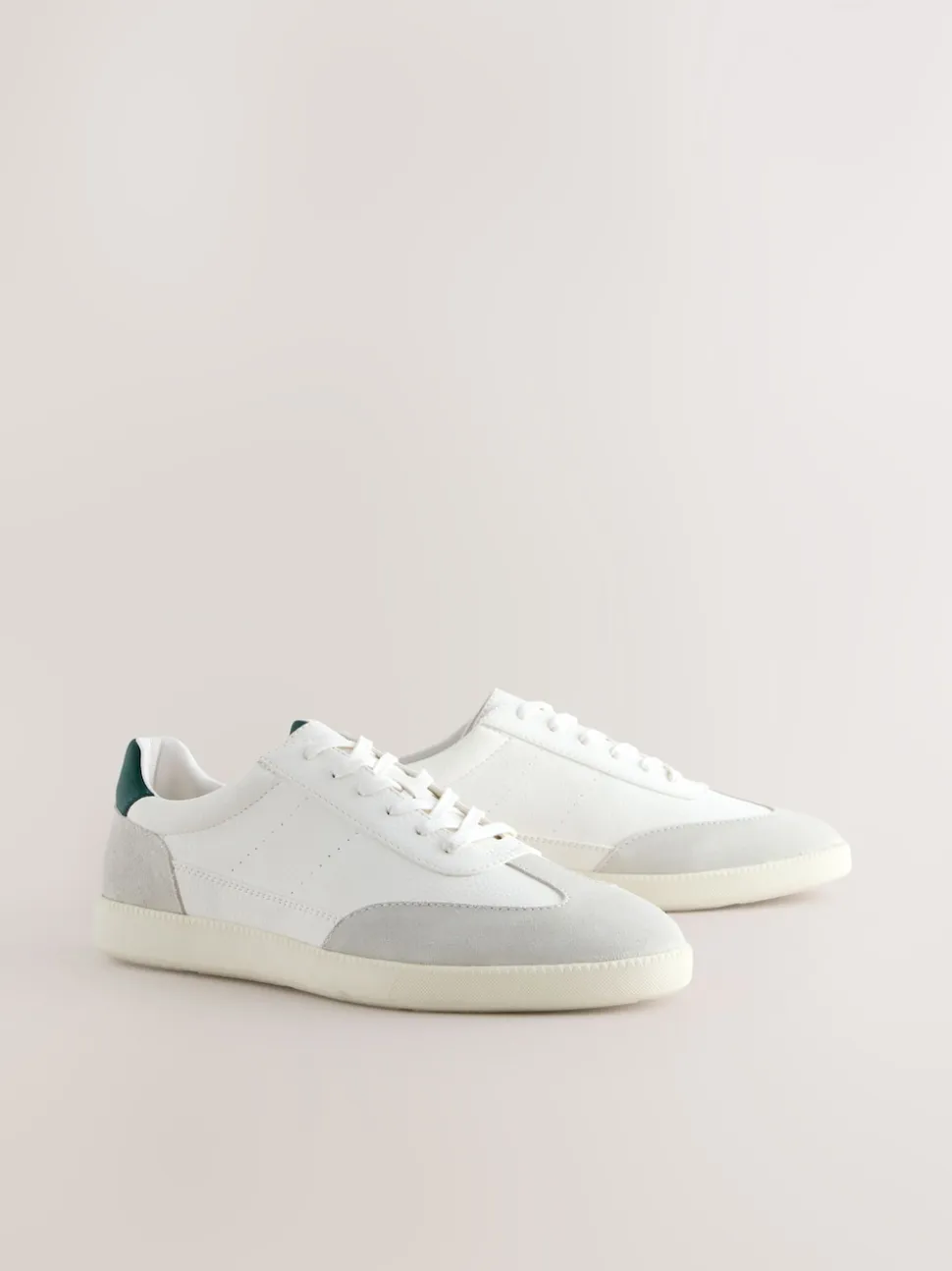 White Smart Casual Lace-Up Trainers with Suede Trim