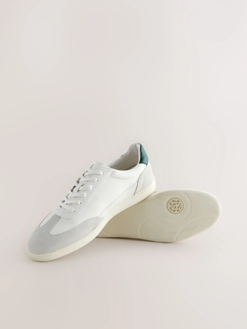 White Smart Casual Lace-Up Trainers with Suede Trim