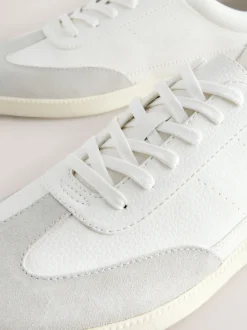 White Smart Casual Lace-Up Trainers with Suede Trim