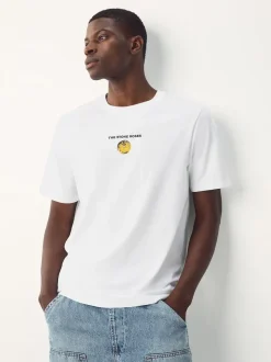 White Stone Roses Regular Fit Band Graphic Print T-Shirt