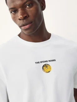 White Stone Roses Regular Fit Band Graphic Print T-Shirt