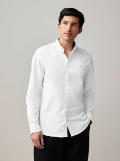 White Stretch Oxford Long Sleeve Shirt